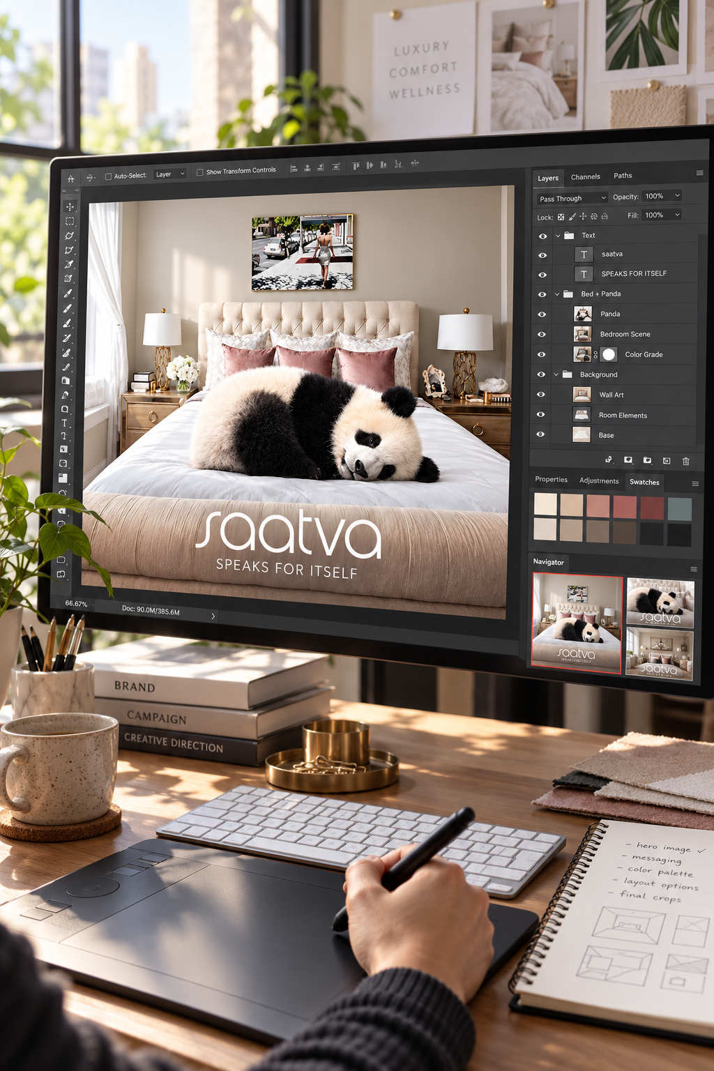 Saatva panda advertising concept in a working design screen