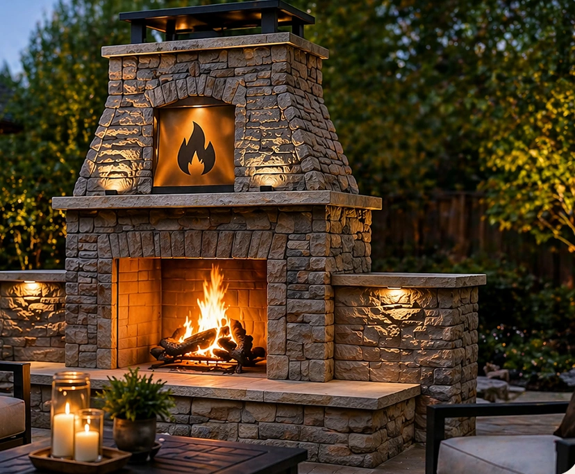 Stone outdoor fireplace from the original homepage