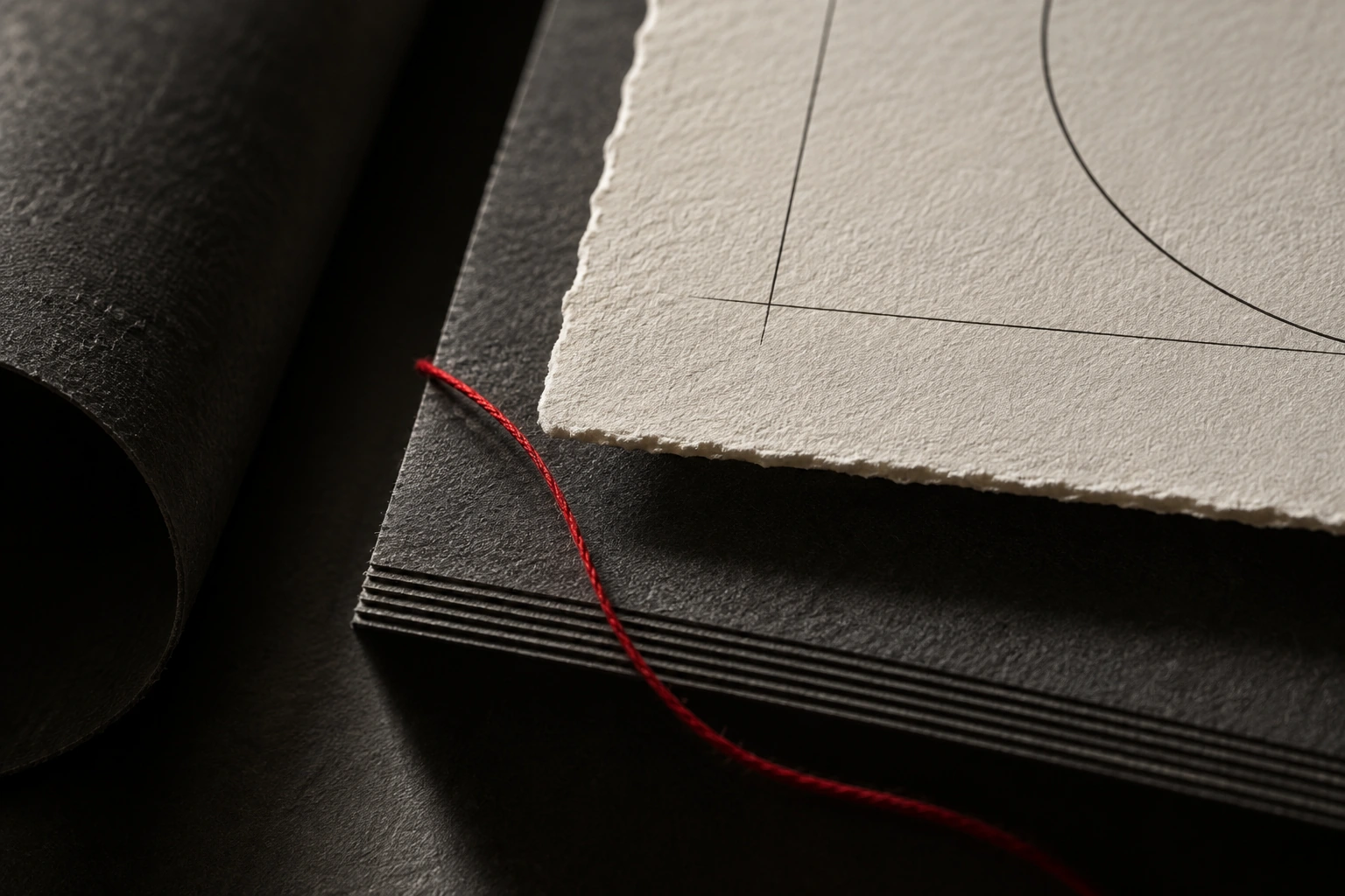 Layered paper edges with a fine red thread