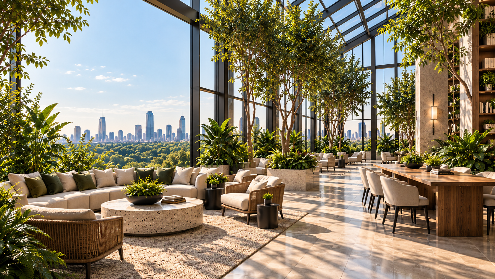 The Nagi Glass conservatory filled with trees and natural light
