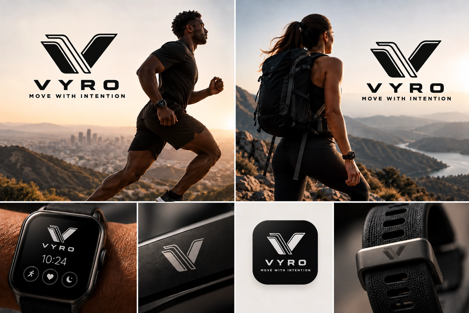 VYRO runner and hiker campaign with watch and digital brand applications