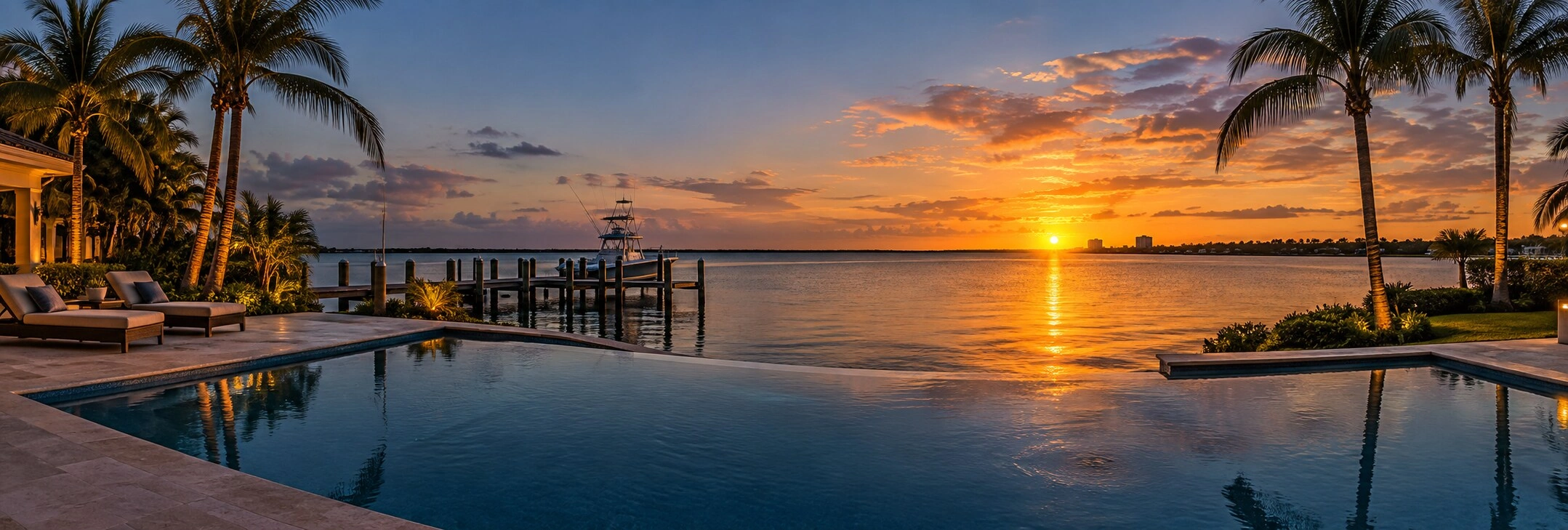 Quiet waterfront pool setting from the closing website invitation